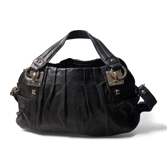 Junior Drake Breanna Satchel Clutch Shoulder Bag Black Leather Silver Hardware - Picture 11 of 16